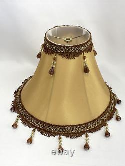 Vtg Victorian Art Deco Boho Style Lamp Shade 13 Gold Brown Beaded Tassel Fringe