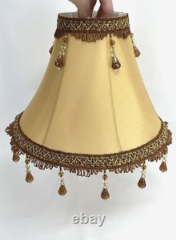 Vtg Victorian Art Deco Boho Style Lamp Shade 13 Gold Brown Beaded Tassel Fringe