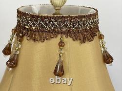 Vtg Victorian Art Deco Boho Style Lamp Shade 13 Gold Brown Beaded Tassel Fringe