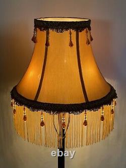 Vtg Victorian Art Deco Boho Style Lamp Shade Gold Brown Beaded Tassel Fringe 16