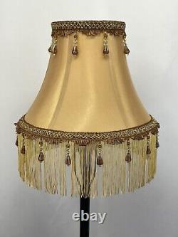 Vtg Victorian Art Deco Boho Style Lamp Shade Gold Brown Beaded Tassel Fringe 16