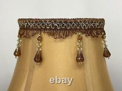 Vtg Victorian Art Deco Boho Style Lamp Shade Gold Brown Beaded Tassel Fringe 16