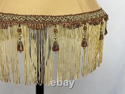 Vtg Victorian Art Deco Boho Style Lamp Shade Gold Brown Beaded Tassel Fringe 16