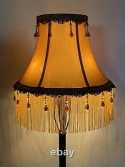 Vtg Victorian Art Deco Boho Style Lamp Shade Gold Brown Beaded Tassel Fringe 16