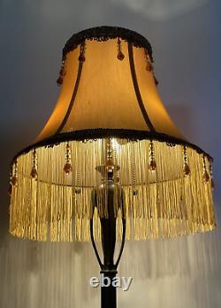 Vtg Victorian Art Deco Boho Style Lamp Shade Gold Brown Beaded Tassel Fringe 16