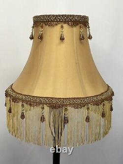 Vtg Victorian Art Deco Boho Style Lamp Shade Gold Brown Beaded Tassel Fringe 16