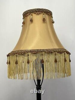 Vtg Victorian Art Deco Boho Style Lamp Shade Gold Brown Beaded Tassel Fringe 16