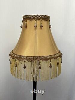 Vtg Victorian Art Deco Boho Style Lamp Shade Gold Brown Beaded Tassel Fringe 16