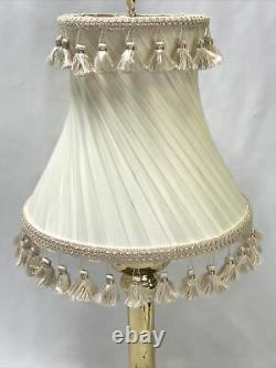 Vtg Victorian Art Deco Boudoir Table LAMP SHADE Ivory Tassel Fringe Ruching 12