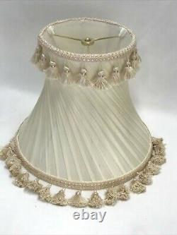 Vtg Victorian Art Deco Boudoir Table LAMP SHADE Ivory Tassel Fringe Ruching 12