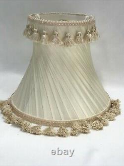 Vtg Victorian Art Deco Boudoir Table LAMP SHADE Ivory Tassel Fringe Ruching 12