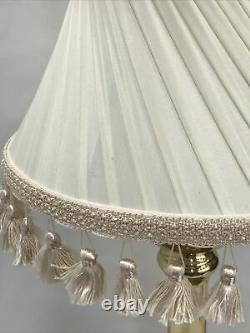 Vtg Victorian Art Deco Boudoir Table LAMP SHADE Ivory Tassel Fringe Ruching 12