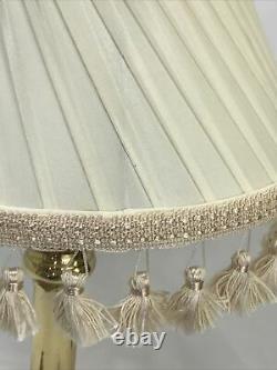 Vtg Victorian Art Deco Boudoir Table LAMP SHADE Ivory Tassel Fringe Ruching 12