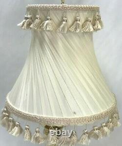 Vtg Victorian Art Deco Boudoir Table LAMP SHADE Ivory Tassel Fringe Ruching 12