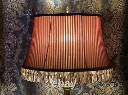 Vtg Victorian Art Deco Fabric Lamp SHADE Copper Bronze Beaded Fringe 18x12 Oval