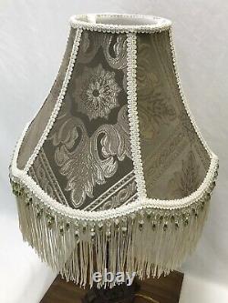 Vtg Victorian Art Deco Lamp Shade Beige Green Ivory Beaded Long Fringe 15x11x6