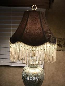 Vtg Victorian Art Deco Lamp Shade Beige Green Ivory Beaded Long Fringe 15x11x6