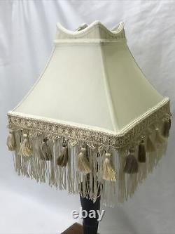 Vtg Victorian Art Deco Lamp Shade Beige Ivory Tassel & Long Fringe 12, Empire