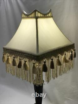 Vtg Victorian Art Deco Lamp Shade Beige Ivory Tassel & Long Fringe 12, Empire