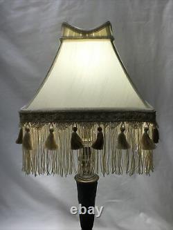 Vtg Victorian Art Deco Lamp Shade Beige Ivory Tassel & Long Fringe 12, Empire