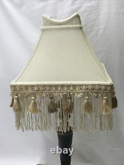 Vtg Victorian Art Deco Lamp Shade Beige Ivory Tassel & Long Fringe 12, Empire