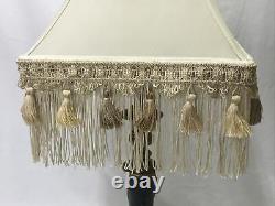 Vtg Victorian Art Deco Lamp Shade Beige Ivory Tassel & Long Fringe 12, Empire