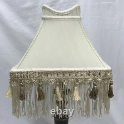 Vtg Victorian Art Deco Lamp Shade Beige Ivory Tassel & Long Fringe 12, Empire