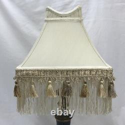 Vtg Victorian Art Deco Lamp Shade Beige Ivory Tassel & Long Fringe 12, Empire