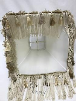 Vtg Victorian Art Deco Lamp Shade Beige Ivory Tassel & Long Fringe 12, Empire