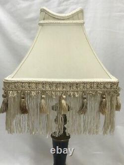 Vtg Victorian Art Deco Lamp Shade Beige Ivory Tassel & Long Fringe 12, Empire