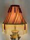 Vtg Victorian Art Deco Lamp Shade Red Gold Tassels Fringe Stripe 14 Traditional