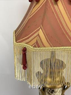 Vtg Victorian Art Deco Lamp Shade Red Gold Tassels Fringe Stripe 14 Traditional