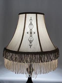 Vtg Victorian Art Deco Style Boho Floor Table Lamp Shade Beige Fringe 18 Large