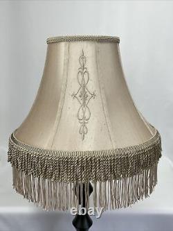 Vtg Victorian Art Deco Style Boho Floor Table Lamp Shade Beige Fringe 18 Large