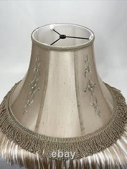 Vtg Victorian Art Deco Style Boho Floor Table Lamp Shade Beige Fringe 18 Large