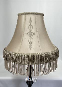 Vtg Victorian Art Deco Style Boho Floor Table Lamp Shade Beige Fringe 18 Large