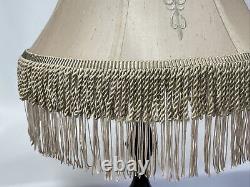 Vtg Victorian Art Deco Style Boho Floor Table Lamp Shade Beige Fringe 18 Large