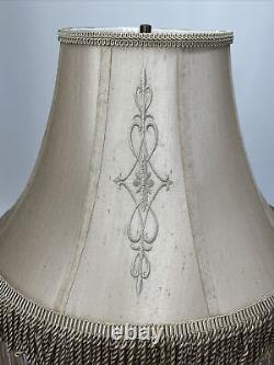 Vtg Victorian Art Deco Style Boho Floor Table Lamp Shade Beige Fringe 18 Large