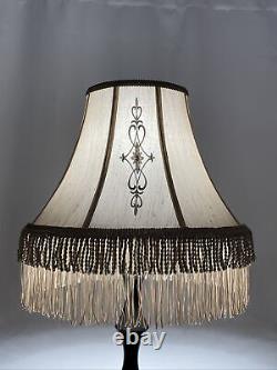 Vtg Victorian Art Deco Style Boho Floor Table Lamp Shade Beige Fringe 18 Large