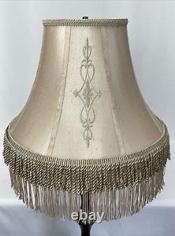 Vtg Victorian Art Deco Style Boho Floor Table Lamp Shade Beige Fringe 18 Large