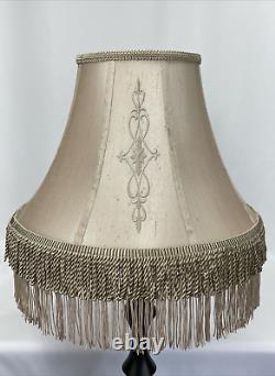 Vtg Victorian Art Deco Style Boho Floor Table Lamp Shade Beige Fringe 18 Large