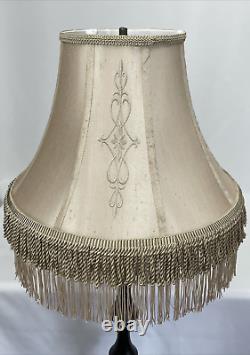 Vtg Victorian Art Deco Style Boho Floor Table Lamp Shade Beige Fringe 18 Large