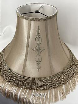 Vtg Victorian Art Deco Style Boho Floor Table Lamp Shade Beige Fringe 18 Large