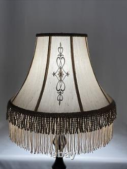 Vtg Victorian Art Deco Style Boho Floor Table Lamp Shade Beige Fringe 18 Large