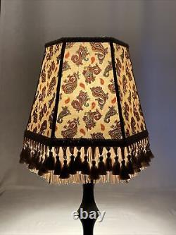 Vtg Victorian Art Deco Style Lamp Shade Beige Blue Red Paisley Tassel Fringe 14