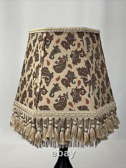 Vtg Victorian Art Deco Style Lamp Shade Beige Blue Red Paisley Tassel Fringe 14