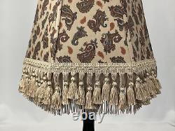 Vtg Victorian Art Deco Style Lamp Shade Beige Blue Red Paisley Tassel Fringe 14