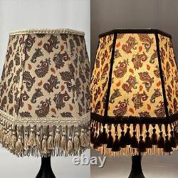 Vtg Victorian Art Deco Style Lamp Shade Beige Blue Red Paisley Tassel Fringe 14