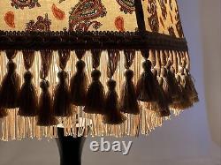 Vtg Victorian Art Deco Style Lamp Shade Beige Blue Red Paisley Tassel Fringe 14