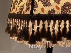 Vtg Victorian Art Deco Style Lamp Shade Beige Blue Red Paisley Tassel Fringe 14